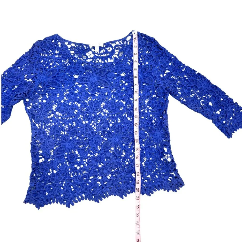 dELiA's Vintage Y2K Crochet Lace Top Royal Blue Size Small